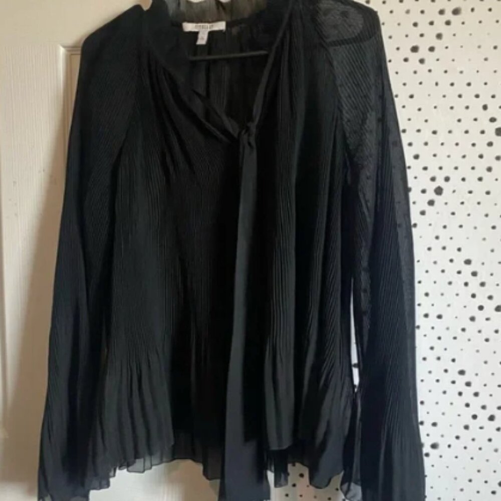 Derek Lam 10 Crosby Sheer Black Pleated Blouse Sz 8